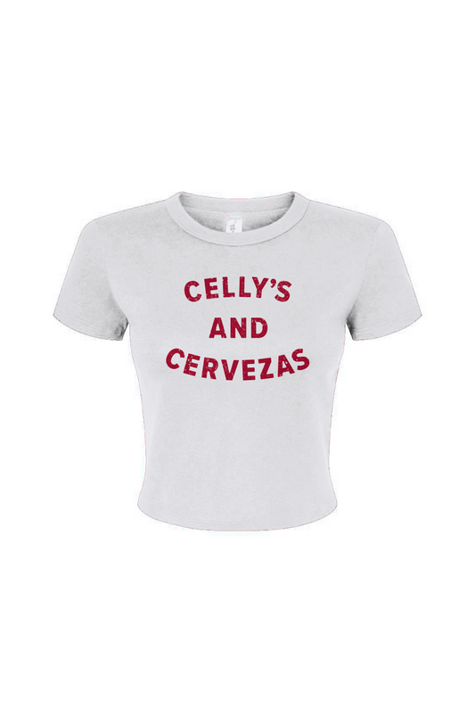 Barn Babe Celly's and Cervezas Baby Tee White | Barn Garb Hockey Threads