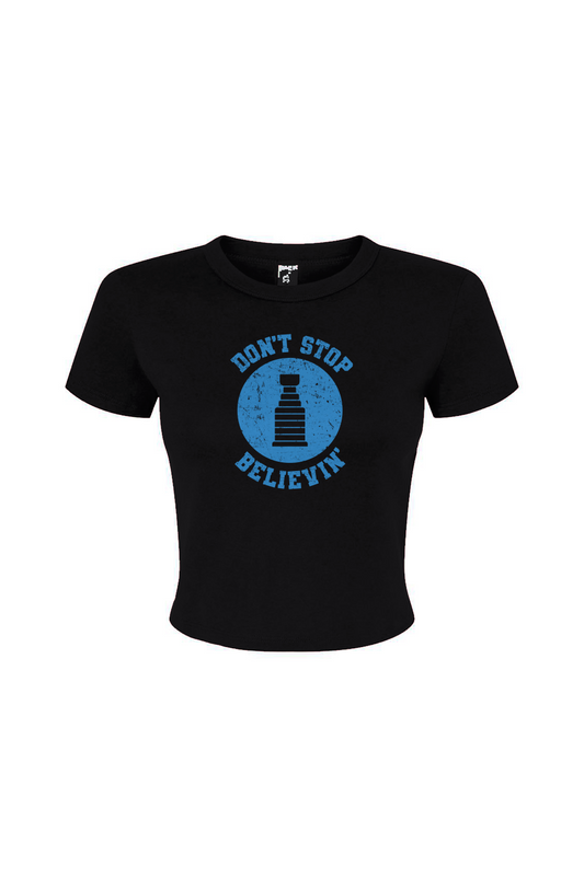 Barn Babe Don't Stop Believin' Baby Tee Black | Barn Garb Hockey Threads