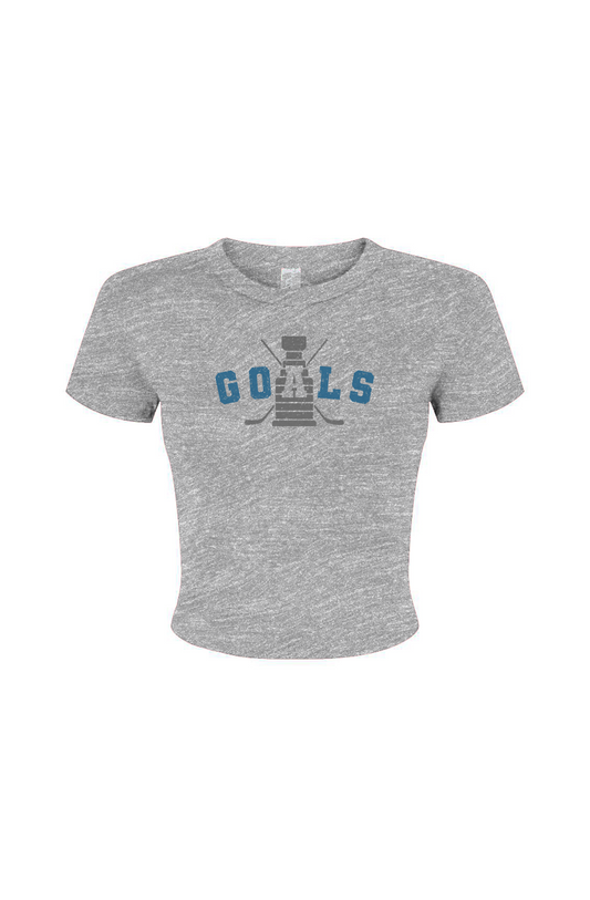 Barn Babe Goals Crossed Sticks Baby Tee Grey | Barn Garb Hockey Threads