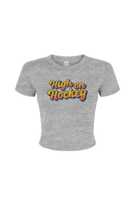 Barn Babe High on Hockey Baby Tee Grey | Barn Garb Hockey Threads