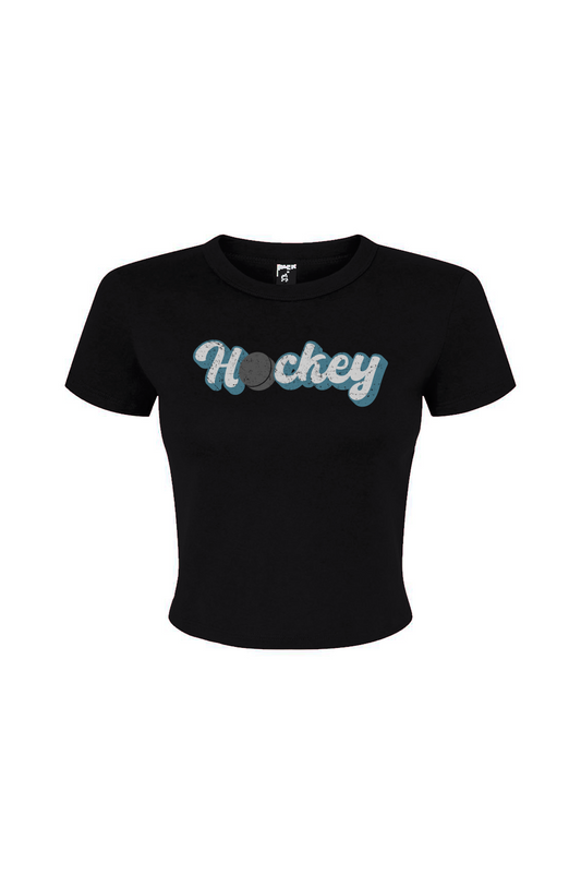 Barn Babe Puckin' Script Baby Tee Black | Barn Garb Hockey Threads