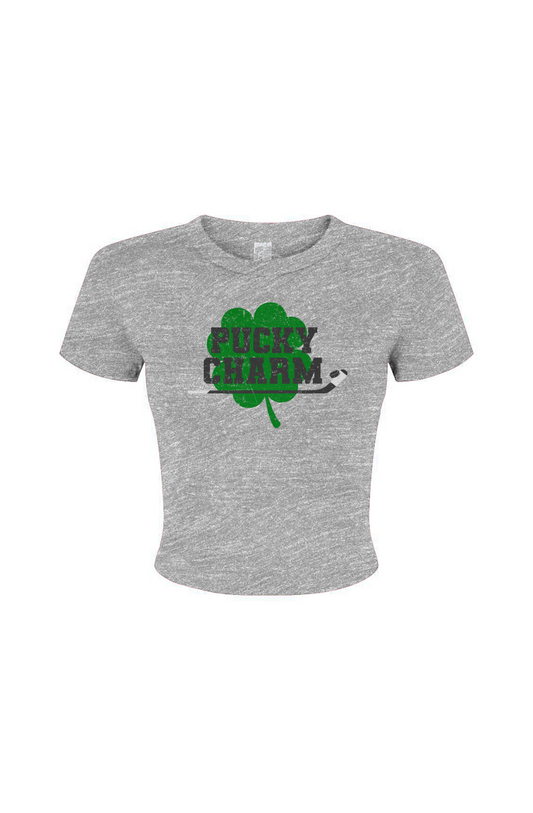 Barn Babe Pucky Charm Baby Tee Grey | Barn Garb Hockey Threads