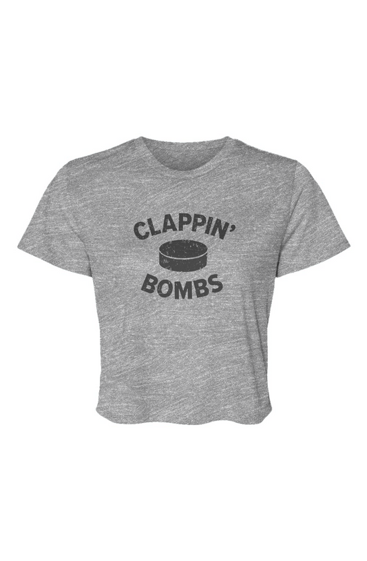 Barn Beauty Clappin' Bombs Puck Cropped Tee Grey | Barn Garb Hockey Threads