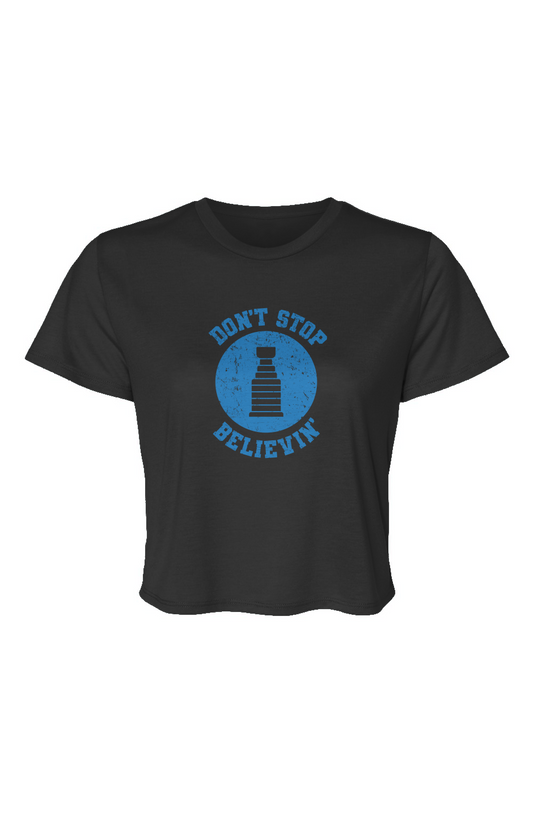 Barn Beauty Don't Stop Believin' Cropped Tee Black | Barn Garb Hockey Threads