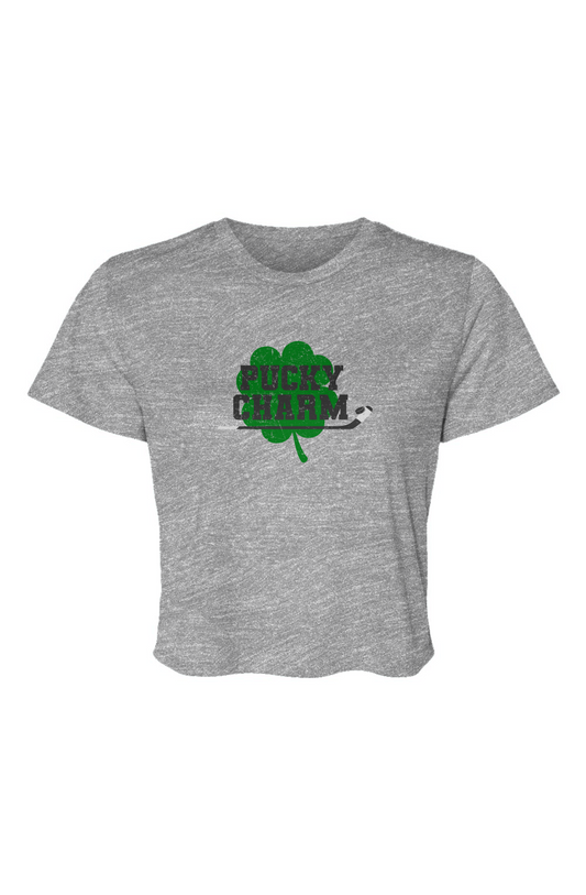 Barn Beauty Pucky Charm Cropped Tee Grey | Barn Garb Hockey Threads