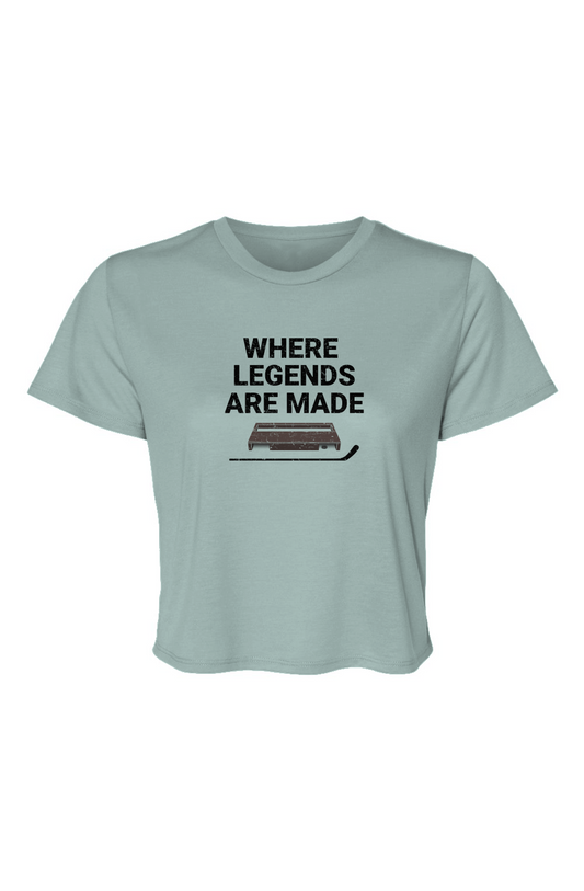 Barn Beauty Where Legends Are Made Flowy Cropped Tee Blue | Barn Garb Hockey Threads