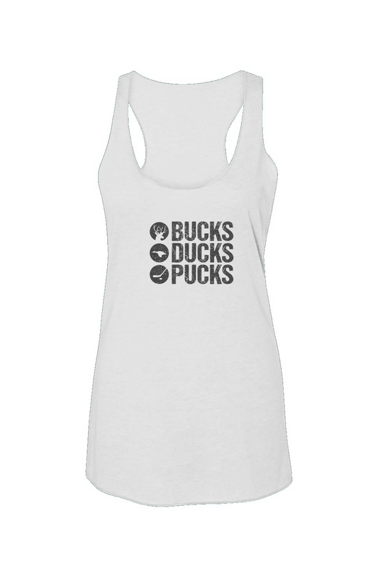 Bucks Ducks Pucks Racerback Barn Tank White | Barn Garb Hockey Threads
