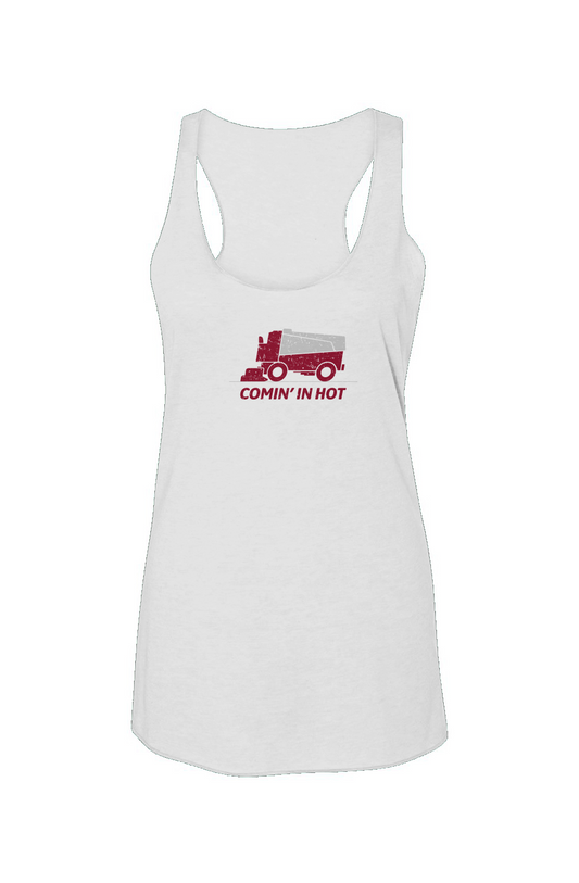 Comin' in Hot Racerback Barn Tank White | Barn Garb Hockey Threads