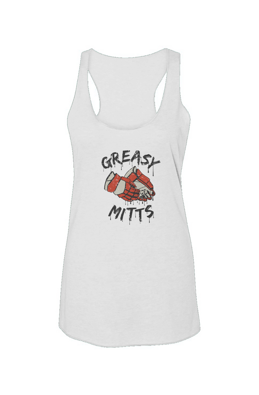 Greasy Mitts Racerback Barn Tank White | Barn Garb Hockey Threads