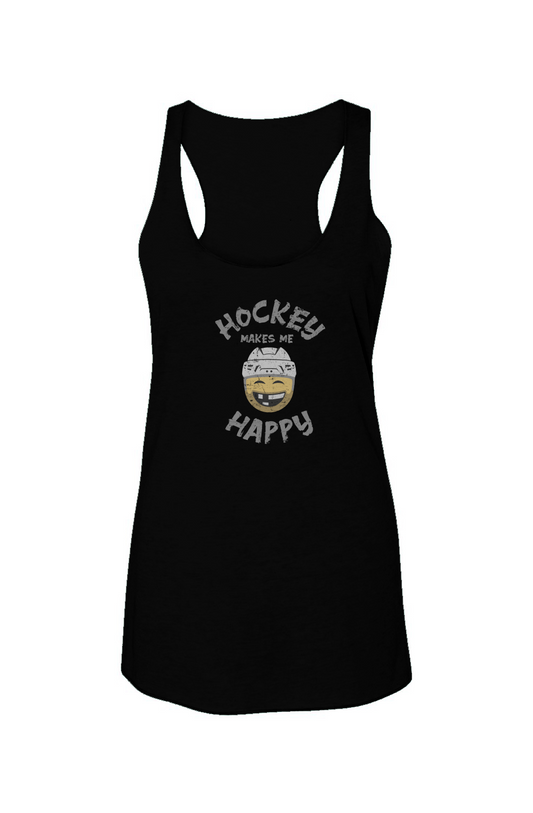 Hockey Makes Me Happy Racerback Barn Tank Black | Barn Garb Hockey Threads