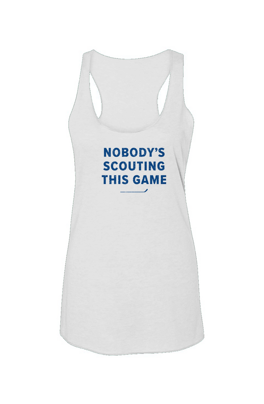 Nobody's Scouting This Game Racerback Barn Tank White | Barn Garb Hockey Threads