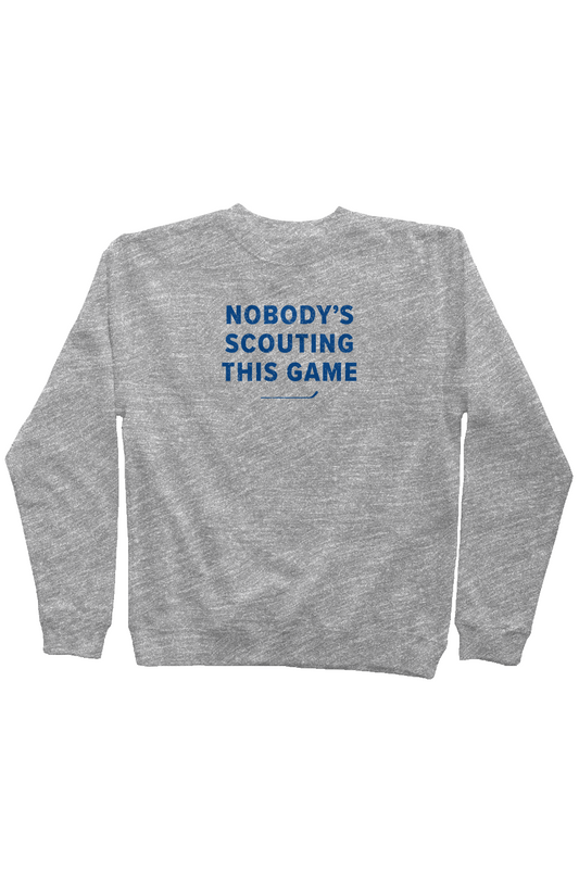 Nobody's Scouting This Game Rinkside Crewneck Sweatshirt Grey | Barn Garb Hockey Threads