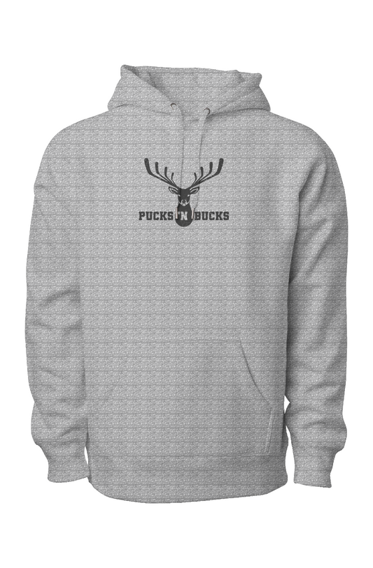 Pucks N Bucks Crest Legend Heavyweight Hoodie Grey | Barn Garb Hockey Threads