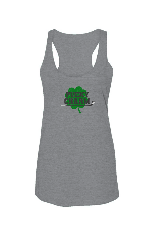 Pucky Charm Racerback Barn Tank Grey | Barn Garb Hockey Threads