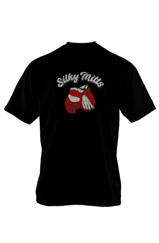Silky Mitts 90s Throwback Tee Black | Barn Garb Hockey Threads