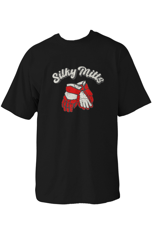 Silky Mitts 90s Throwback Tee Black | Barn Garb Hockey Threads