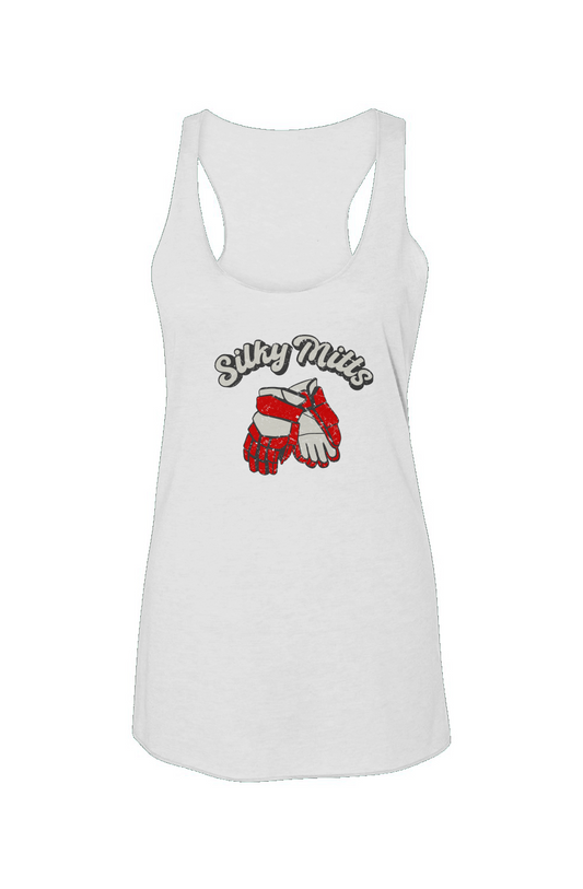 Silky Mitts Racerback Barn Tank White | Barn Garb Hockey Threads