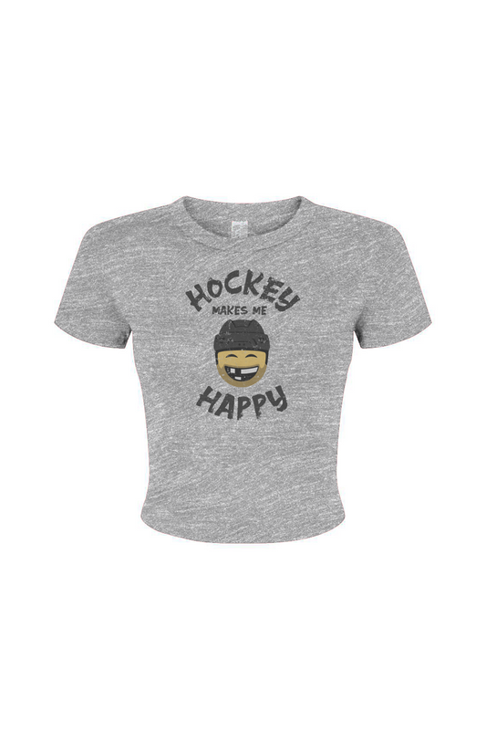 The Barn Babe Hockey Makes Me Happy Baby Tee Grey | Barn Garb Hockey Threads