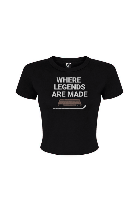 The Barn Babe Where Legends Are Made Micro Rib Baby Tee Black | Barn Garb Hockey Threads