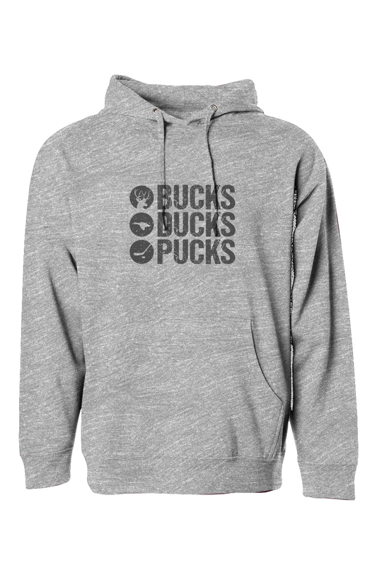 The Bench Boss Bucks Ducks Pucks Hoodie Grey | Barn Garb Hockey Threads