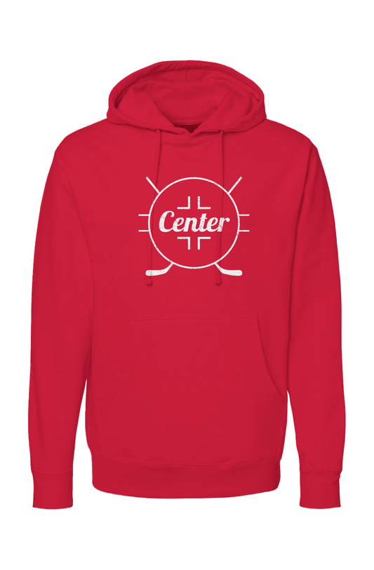 The Bench Boss Center Faceoff Circle Hoodie Red | Barn Garb Hockey Threads