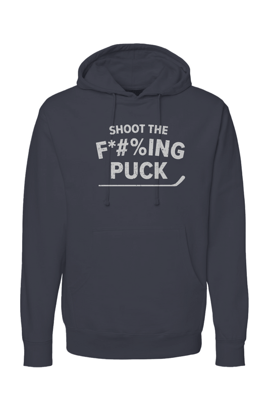 The Bench Boss Shoot the *$%ING Puck Hoodie Navy Blue | Barn Garb Hockey Threads