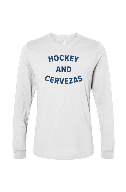 The Benchwarmer Hockey and Cervezas Long Sleeve White | Barn Garb Hockey Threads