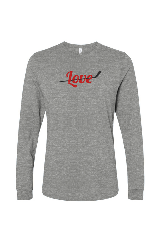The Benchwarmer Love Stick Long Sleeve Grey | Barn Garb Hockey Threads