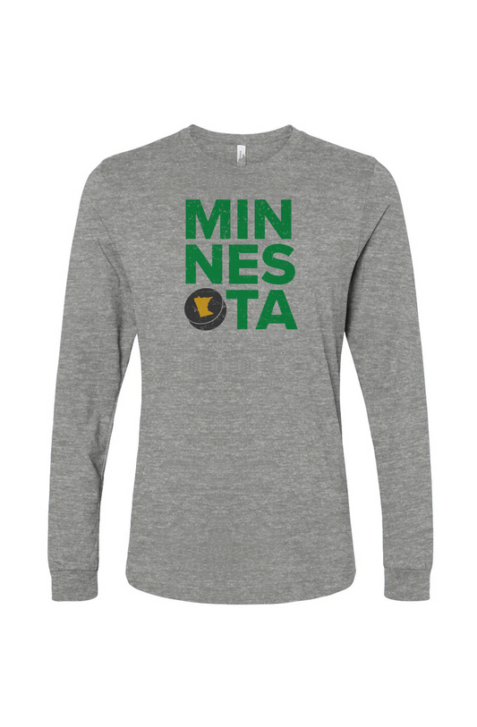 The Benchwarmer Minnesota Puck Long Sleeve Grey | Barn Garb Hockey Threads