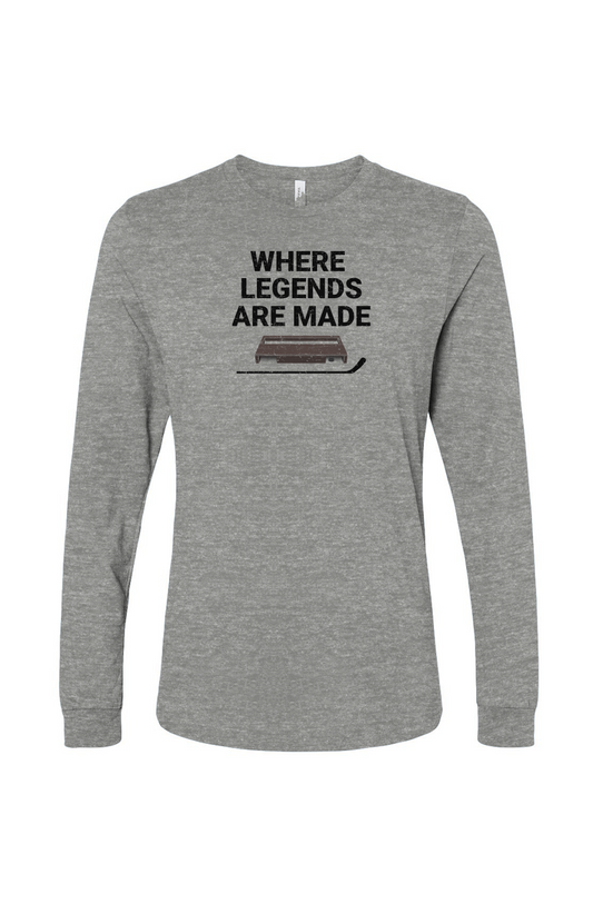 The Benchwarmer Where Legends Are Made Long Sleeve Grey | Barn Garb Hockey Threads
