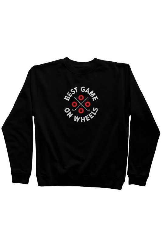 Wheels and Sticks Rinkside Crewneck Sweatshirt Black | Barn Garb Hockey Threads
