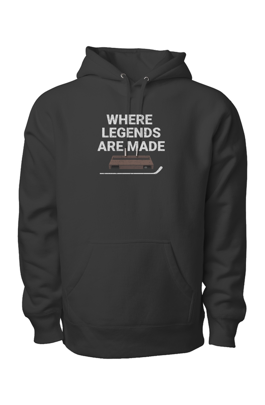 Where Legends Are Made Legend Heavyweight Cross Grain Hoodie Black | Barn Garb Hockey Threads
