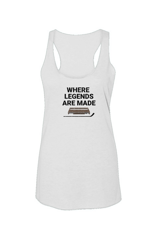 Where Legends Are Made Racerback Barn Tank White | Barn Garb Hockey Threads