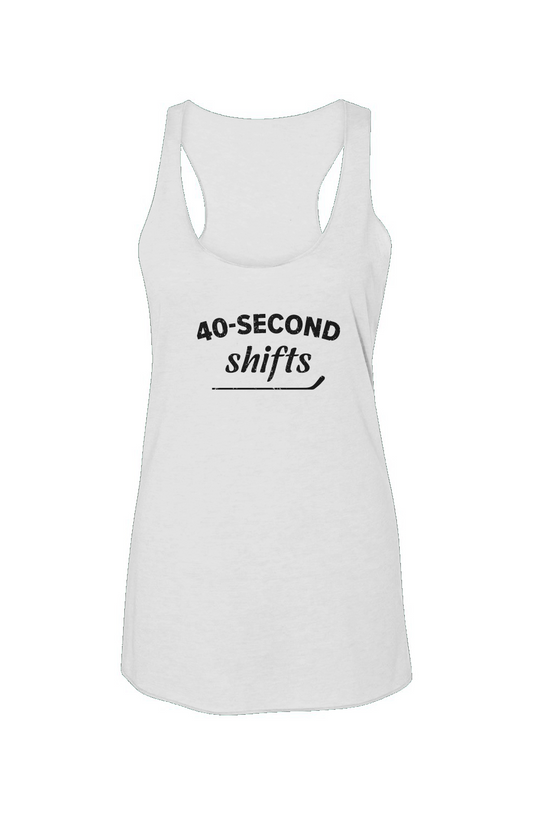 40-Second Shifts Racerback Barn Tank White | Barn Garb Hockey Threads