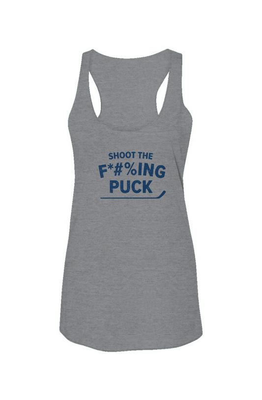 Shoot the F*#%ing Puck Racerback Barn Tank