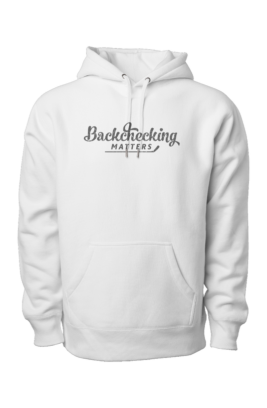 Backchecking Matters Legend Heavyweight Hoodie White | Barn Garb Hockey Threads