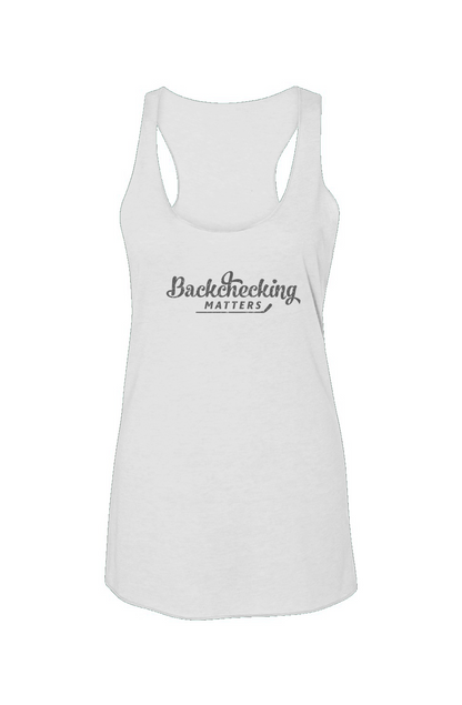 Backchecking Matters Racerback Barn Tank White | Barn Garb Hockey Threads