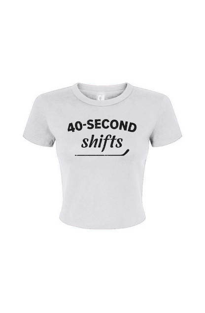 Barn Babe 40-Second Shifts Baby Tee White | Barn Garb Hockey Threads