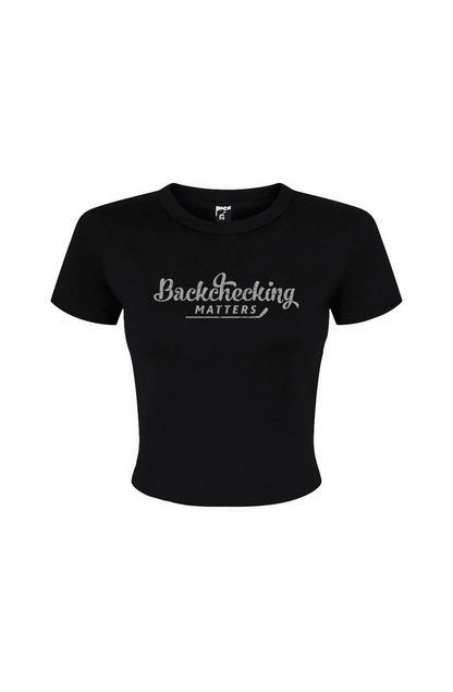 Barn Babe Backchecking Matters Baby Tee Black | Barn Garb Hockey Threads