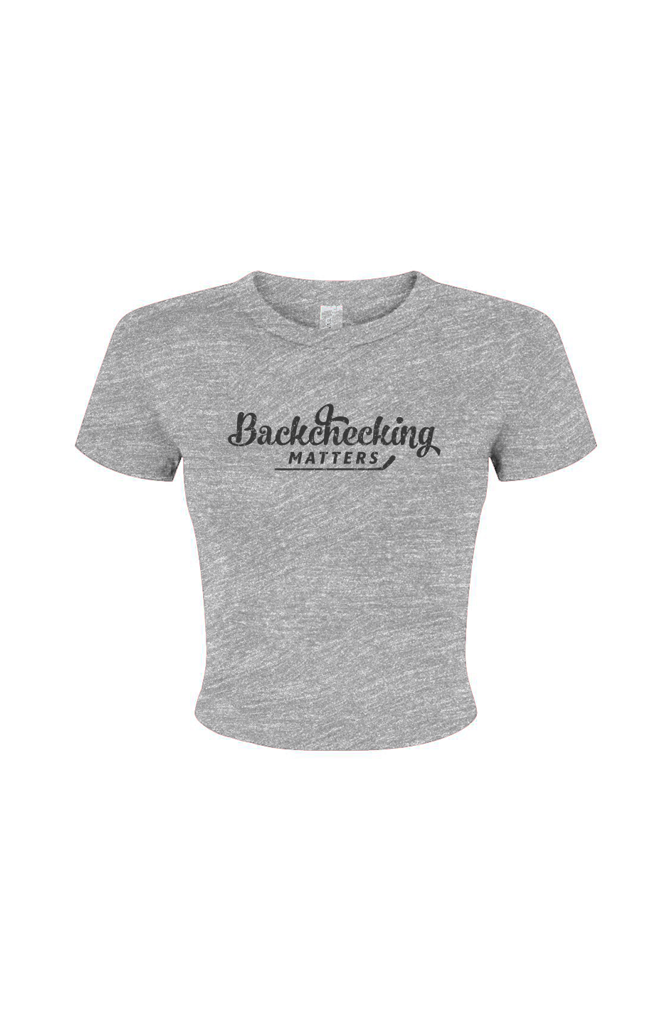 Barn Babe Backchecking Matters Baby Tee Grey | Barn Garb Hockey Threads