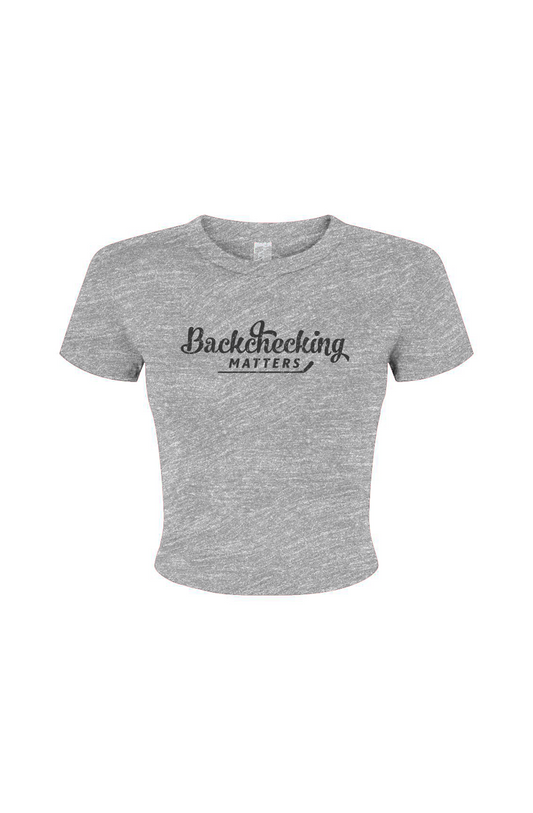 Barn Babe Backchecking Matters Baby Tee Grey | Barn Garb Hockey Threads
