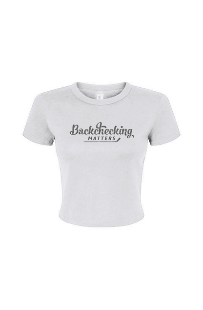 Barn Babe Backchecking Matters Baby Tee White | Barn Garb Hockey Threads