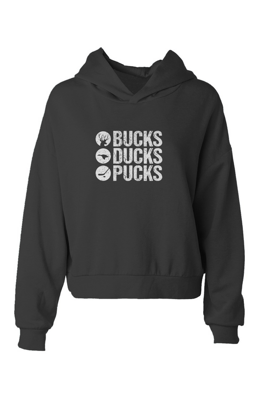 Barn Babe Bucks Ducks Pucks Hip-Height Hoodie Black | Barn Garb Hockey Threads