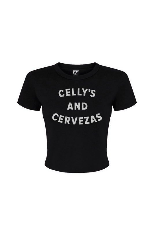 Barn Babe Celly's and Cervezas Baby Tee Black | Barn Garb Hockey Threads