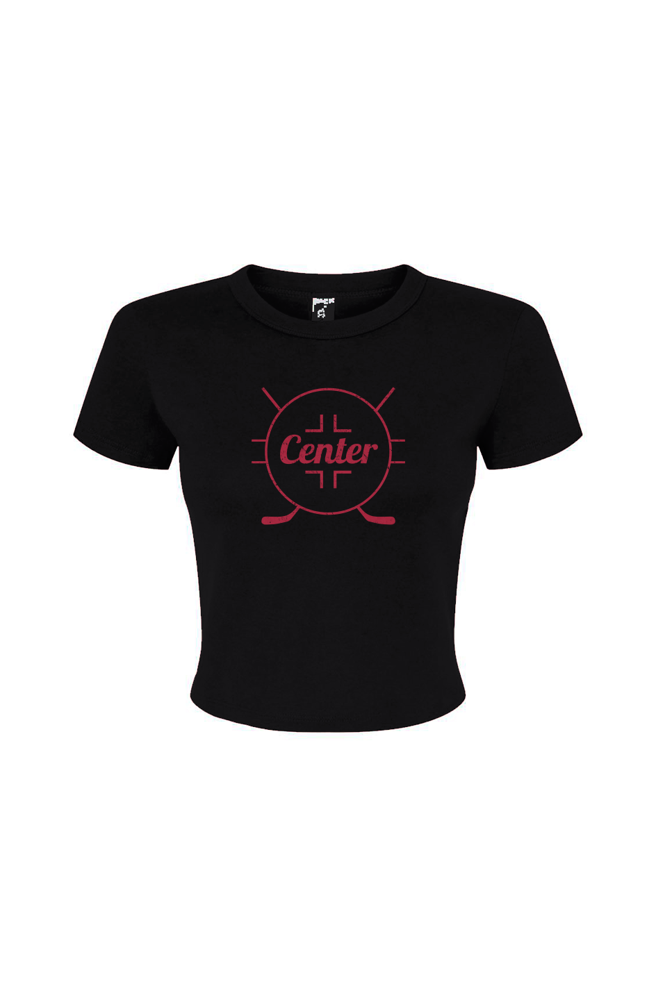 Barn Babe Center Faceoff Circle Baby Tee Black | Barn Garb Hockey Threads