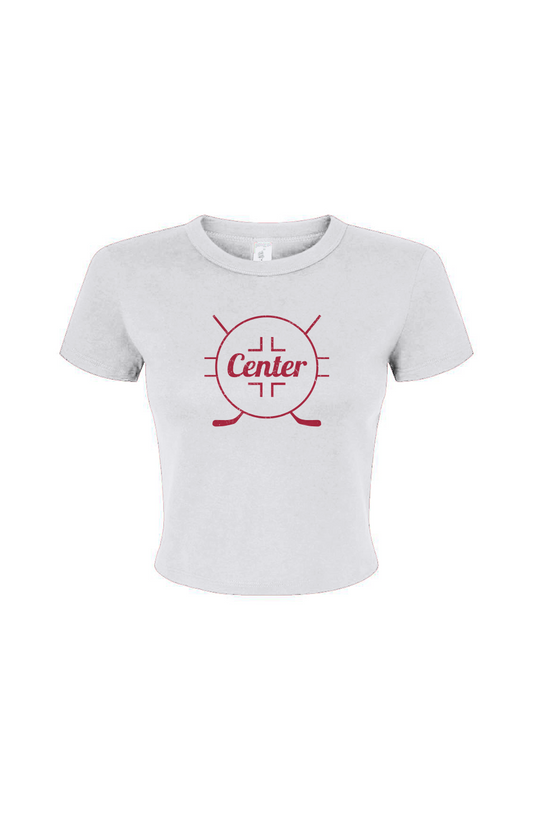 Barn Babe Center Faceoff Circle Baby Tee White | Barn Garb Hockey Threads
