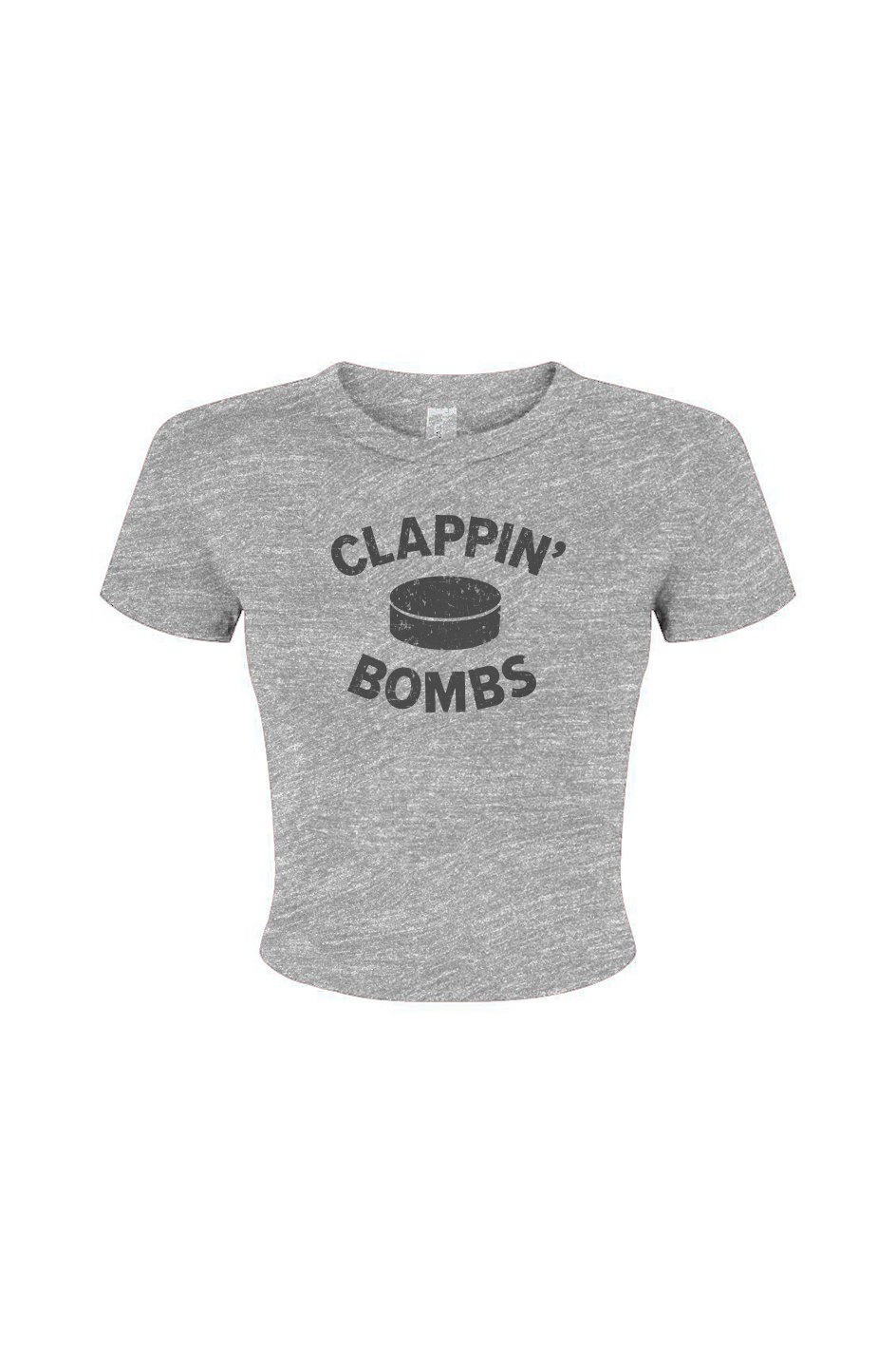 Barn Babe Clappin' Bombs Puck Baby Tee Grey | Barn Garb Hockey Threads