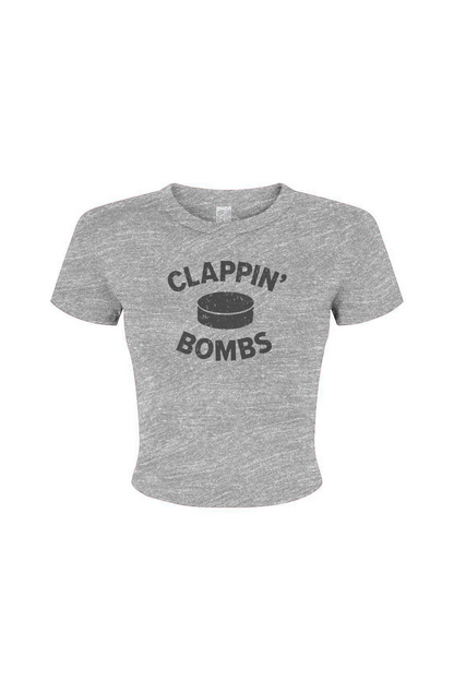 Barn Babe Clappin' Bombs Puck Baby Tee Grey | Barn Garb Hockey Threads