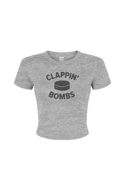 Barn Babe Clappin' Bombs Puck Baby Tee Grey | Barn Garb Hockey Threads