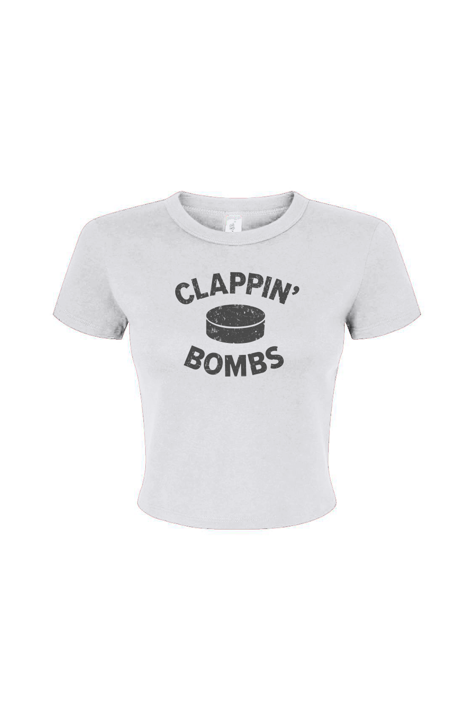 Barn Babe Clappin' Bombs Puck Baby Tee White | Barn Garb Hockey Threads